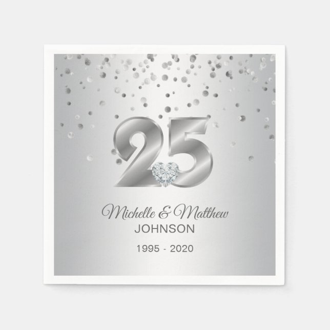 Personalised 25th Silver Wedding Anniversary Napkin (Front)