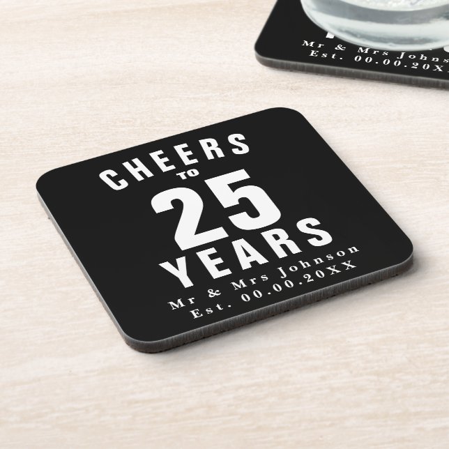 Personalised 25th wedding annivers drink coasters (Left Side)