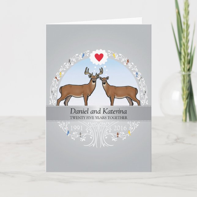 Personalised 25th Wedding Anniversary, Buck & Doe Card (Front)