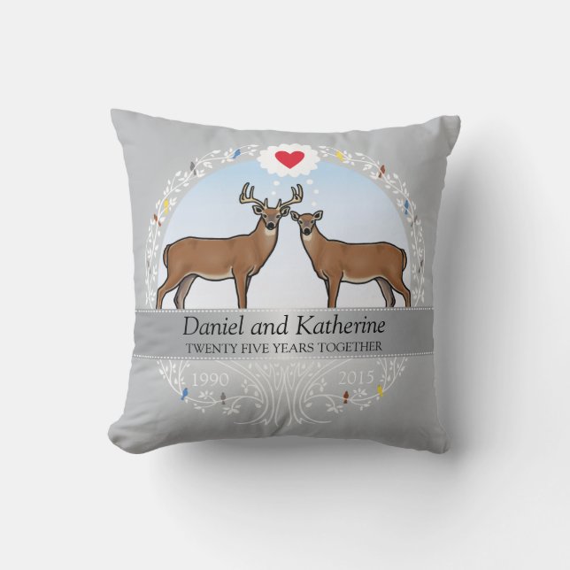 Personalised 25th Wedding Anniversary, Buck & Doe Cushion (Front)