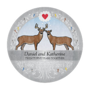 Personalised 25th Wedding Anniversary, Buck & Doe Cutting Board