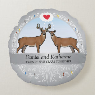 Personalised 25th Wedding Anniversary, Deer Round Cushion