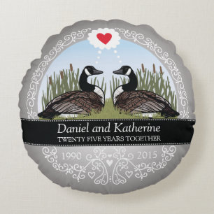 Personalised 25th Wedding Anniversary, Geese Round Cushion