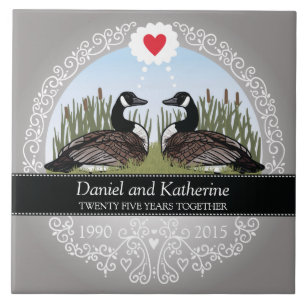 Personalised 25th Wedding Anniversary, Geese Tile