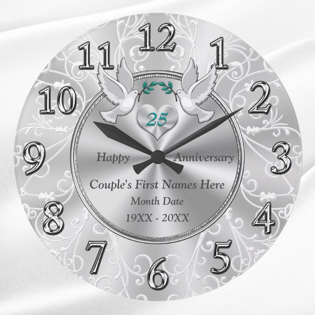 Personalised 25th Wedding Anniversary Gifts Large Clock (25 year anniversary gift. Gift for wife 25th anniversary. Traditional 25th Anniversary Gifts. )