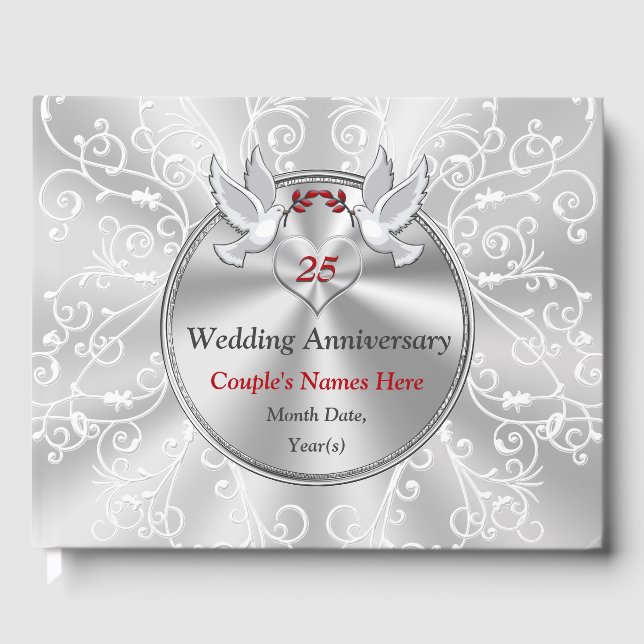 Personalised 25th Wedding Anniversary Guest Book (Front)