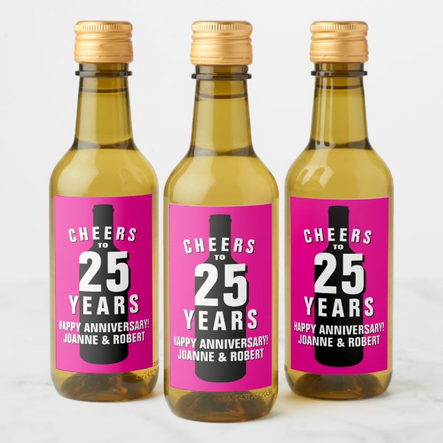 Personalised 25th wedding anniversary mini wine label (Bottles)