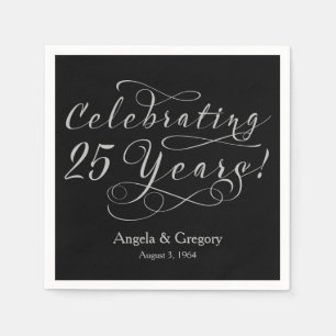 Personalised 25th Wedding Anniversary Silver Black Napkin