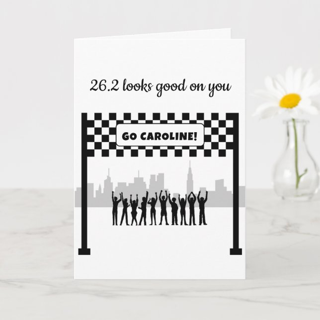 Personalised 26.2 Black and White Marathon Runner Card (Small Plant)