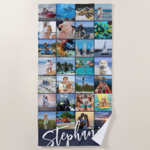 Personalised 28 Photo Collage Custom Colour Beach Towel