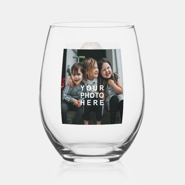 Personalised 2 Custom Photos Stemless Wine Glass (Front)