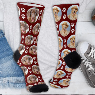 Personalised 2 Dog Photo Pet Paw Prints Pattern Socks