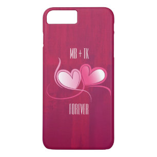 Personalised 2 Hearts on a Fuschia Pink Background iPhone 8 Plus/7 Plus Case