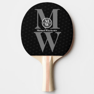 Personalised 2-letters Vertical Monogram Black Ping Pong Paddle