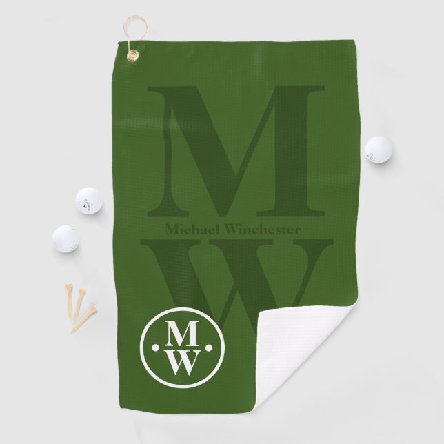 Personalised 2-letters vertical Monogram Green Golf Towel (InSitu)