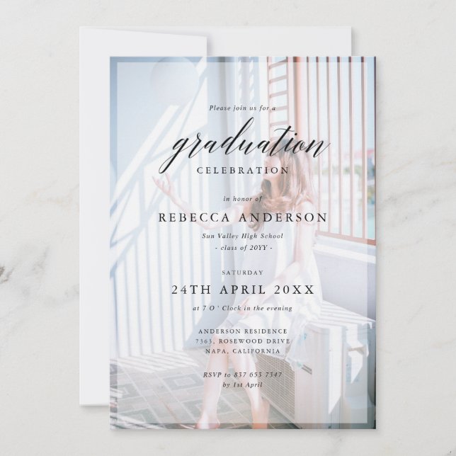 Personalised 2 Photo Chic Calligraphy Graduation  Invitation (Front)
