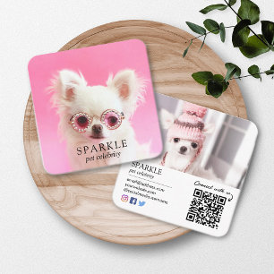 Personalised 2 Photo Dog Pet Social Media QR Code Square Business Card