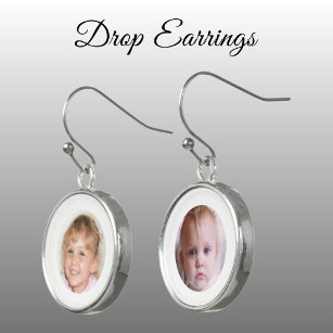 Personalised 2 photo drop earrings