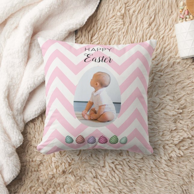 Personalised 2 Photo Easter Egg Pink Pastel  Cushion (Blanket)
