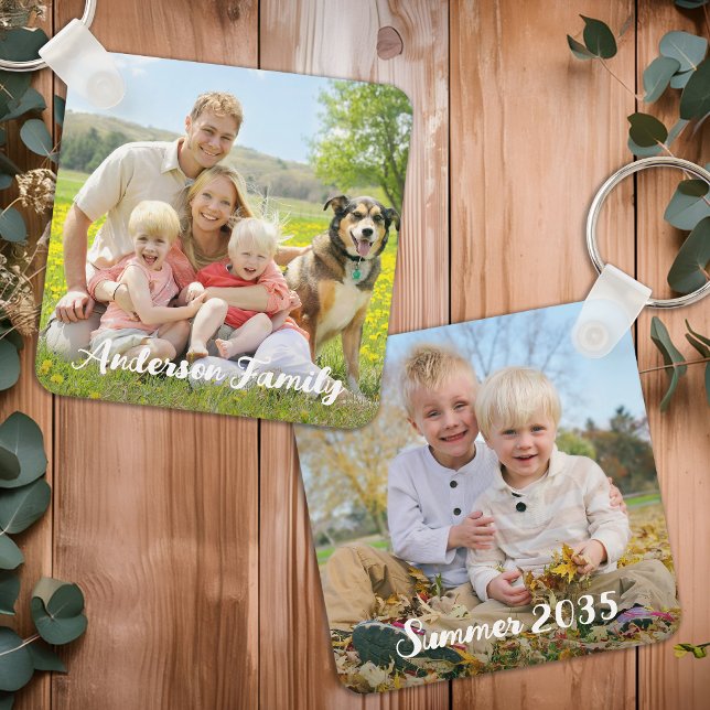 Personalised 2 Photo Family Pet Kids Modern  Key Ring (Creator Uploaded)