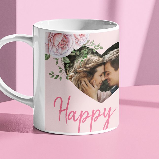 Personalised 2 photo hearts pink roses Valentine Coffee Mug (Creator Uploaded)