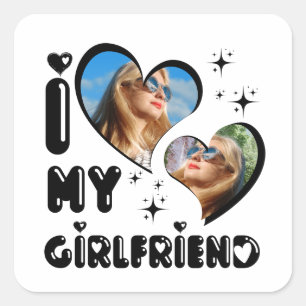 Personalised 2 Photo I Love My Girlfriend  Square Sticker