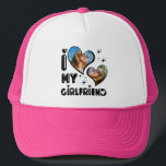 Personalised 2 Photo I Love My Girlfriend  Trucker Hat<br><div class="desc">I Love My Girlfriend Heart Personalised 2 Photo</div>
