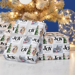 Personalised 2 Photo Pet Dog JOY Holiday Gift Wrapping Paper