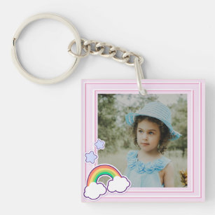 Personalised 2 Photo, pink frame for girls  Key Ring