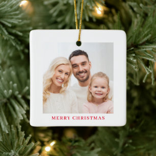 Personalised 2 Photo Red Script Christmas Ceramic Ornament
