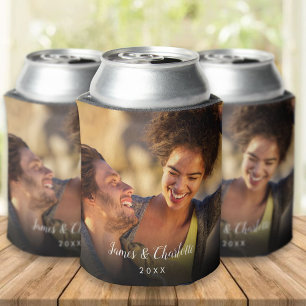 Personalised 2 Photo Script Name Date Can Cooler