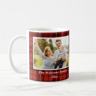 Personalised 2 Photo Tartan Pattern Merry  Plaid Coffee Mug
