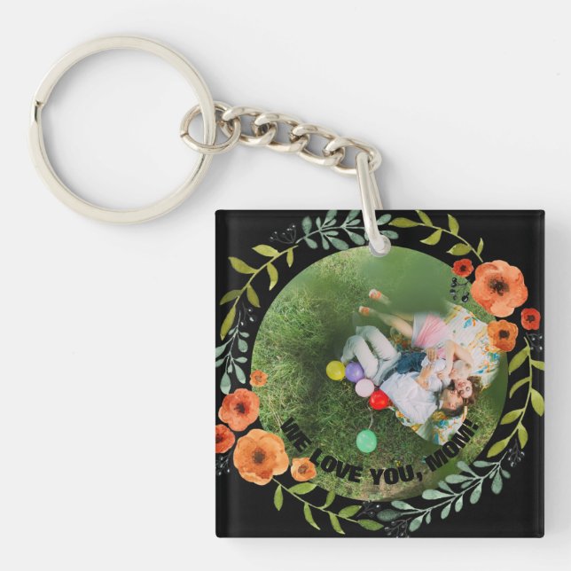 Personalised 2 Photos | Floral Mum Mother's Day Key Ring (Front)