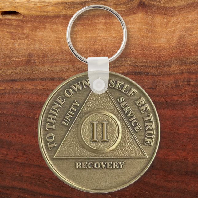 Personalised 2 Year Sober – AA Anniversary Coin Key Ring (Front)