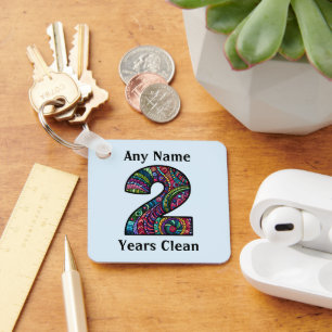 Personalised 2 years clean sober AA NA keychain