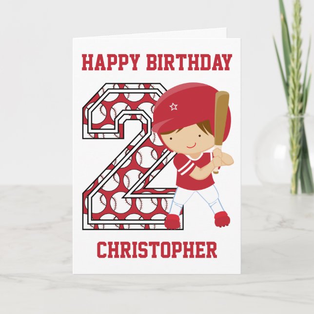 Personalised 2nd Birthday Baseball Batter Red Card (Front)