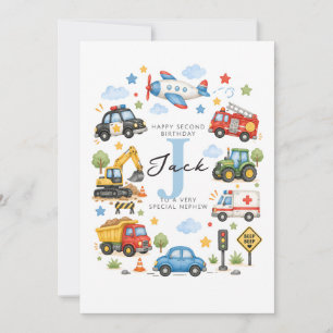 Personalised 2nd Birthday Card for Boy Vehicles