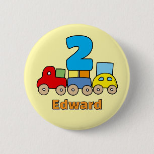 Personalised 2nd Birthday Wooden Train Toy 6 Cm Round Badge