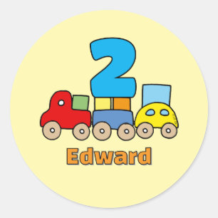 Personalised 2nd Birthday Wooden Train Toy Classic Round Sticker