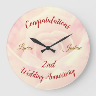 Personalised 2nd Wedding Anniversary Large Clock