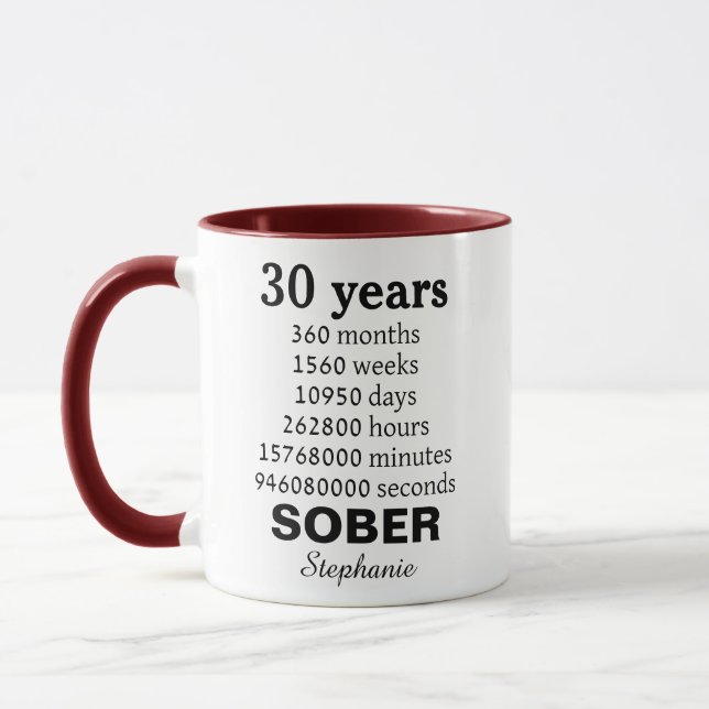 Personalised 30 Years Sober Mug Recovery gift (Left)