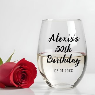 Personalised 30th 40th 50th 60th 70 Birthday Party Stemless Wine Glass