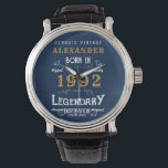 Personalised 30th Birthday 1992 Vintage Blue Gold Watch<br><div class="desc">A personalised unique watch for that special birthday person. Add the name to this vintage retro style design for a custom birthday gift. Easily edit the name and year with the template provided. A wonderful custom birthday gift. More gifts and party supplies for that party celebration available with the "Legendary"...</div>