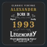 Personalised 30th Birthday 1993 Add Name Legendary Square Sticker<br><div class="desc">For those born in 1993 and celebrating their birthday we have the ideal birthday stickers. The black background with a white and gold design is simple and yet elegant with a retro feel. Easily customise the text of this birthday using the template provided. More gifts and party supplies available with...</div>
