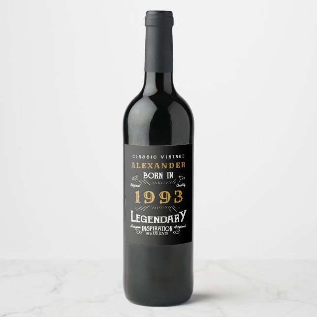 Personalised 30th Birthday 1993 Add Name Legendary Wine Label (Front)