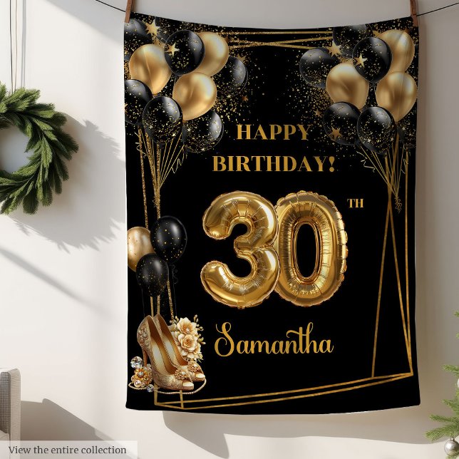 Personalised 30th Birthday Blanket Black Gold 🎉 (Personalized 30th Birthday Blanket Black Gold 🎉)