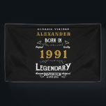 Personalised 30th Birthday Born 1991 Vintage Black Banner<br><div class="desc">A personalised classic party banner for that special birthday born in 1991 and turning 30. Add the name to this vintage retro style black, white and gold design for a custom 30th birthday gift. Easily edit the name and year with the template provided. A wonderful custom black birthday gift. More...</div>