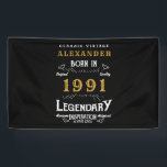 Personalised 30th Birthday Born 1991 Vintage Black Banner<br><div class="desc">A personalised classic party banner for that special birthday born in 1991 and turning 30. Add the name to this vintage retro style black, white and gold design for a custom 30th birthday gift. Easily edit the name and year with the template provided. A wonderful custom black birthday gift. More...</div>