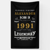 Personalised 30th Birthday Born 1991 Vintage Black