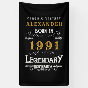 Personalised 30th Birthday Born 1991 Vintage Black Banner